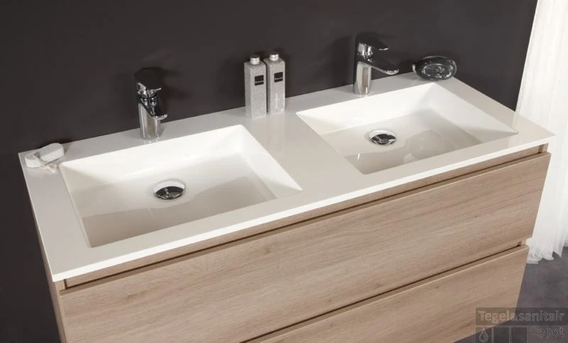 B&w-luxury Vedere Dubbele Meubelwastafel 120x48 Cm. 2x Kr.gat Wit 2 B&w-luxury Vedere Dubbele Meubelwastafel 120x48 Cm. 2x Kr.gat Wit - Afbeelding 2