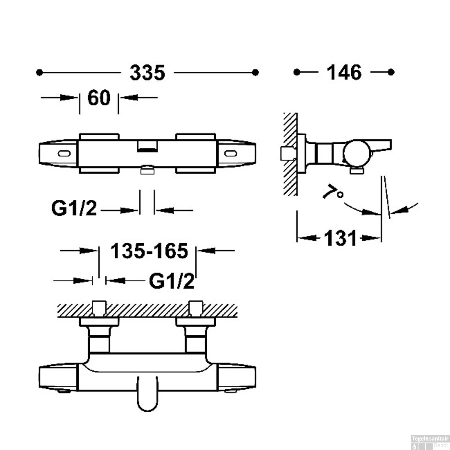 Thermostatische Mengkraan Tres Over-Wall Voor Bad En Douche Chroom 2 Thermostatische Mengkraan Tres Over-Wall Voor Bad En Douche Chroom - Afbeelding 2