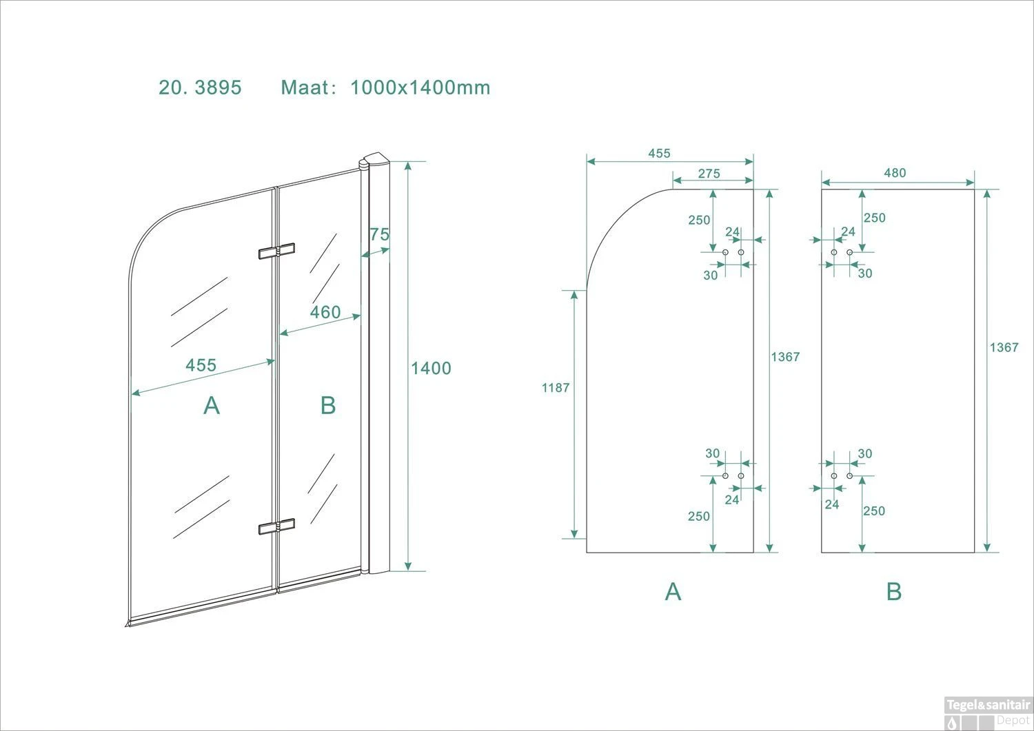 Badwand Wiesbaden Inklapbaar 100x140cm 6mm NANO Coating 6 Badwand Wiesbaden Inklapbaar 100x140cm 6mm NANO Coating - Afbeelding 6