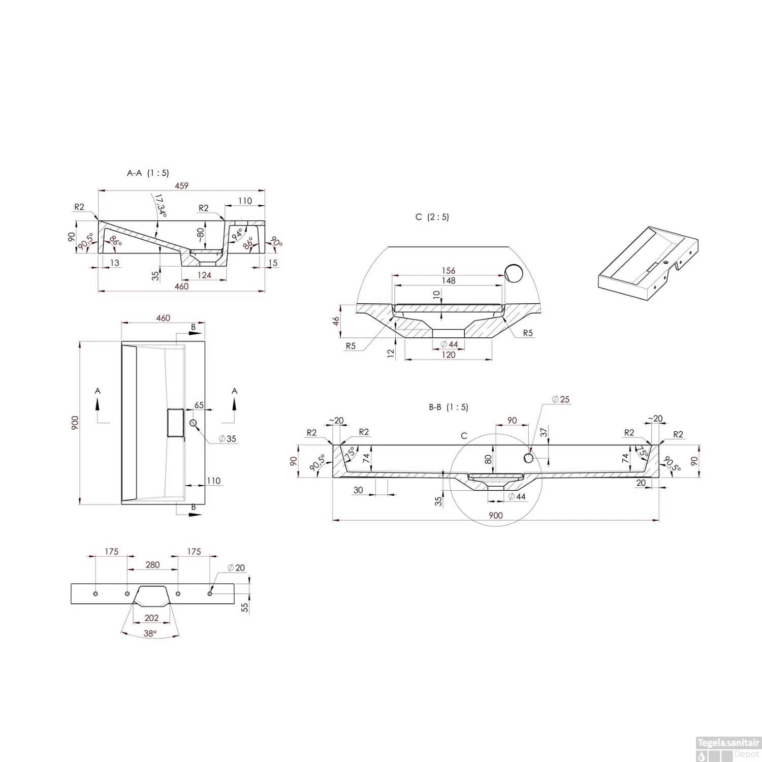Wastafel Sapho Amur Rechthoek 90x46x12.5 Cm Cast Marble Wit 8 Wastafel Sapho Amur Rechthoek 90x46x12.5 Cm Cast Marble Wit - Afbeelding 8