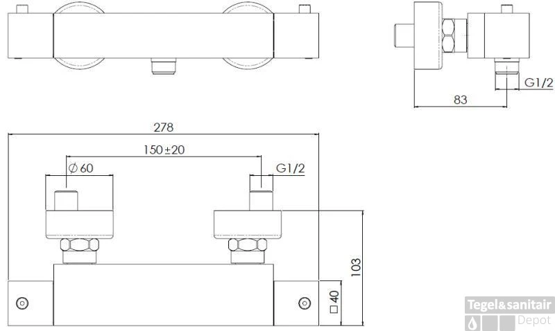 B&w-luxury Angusti Douchethermostaat 15 Cm. Chroom 2 B&w-luxury Angusti Douchethermostaat 15 Cm. Chroom - Afbeelding 2