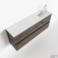 MONDIAZ ADA 120cm Toiletmeubel Dark Brown. LEX Wastafel Talc Rechts 1 Kraangat