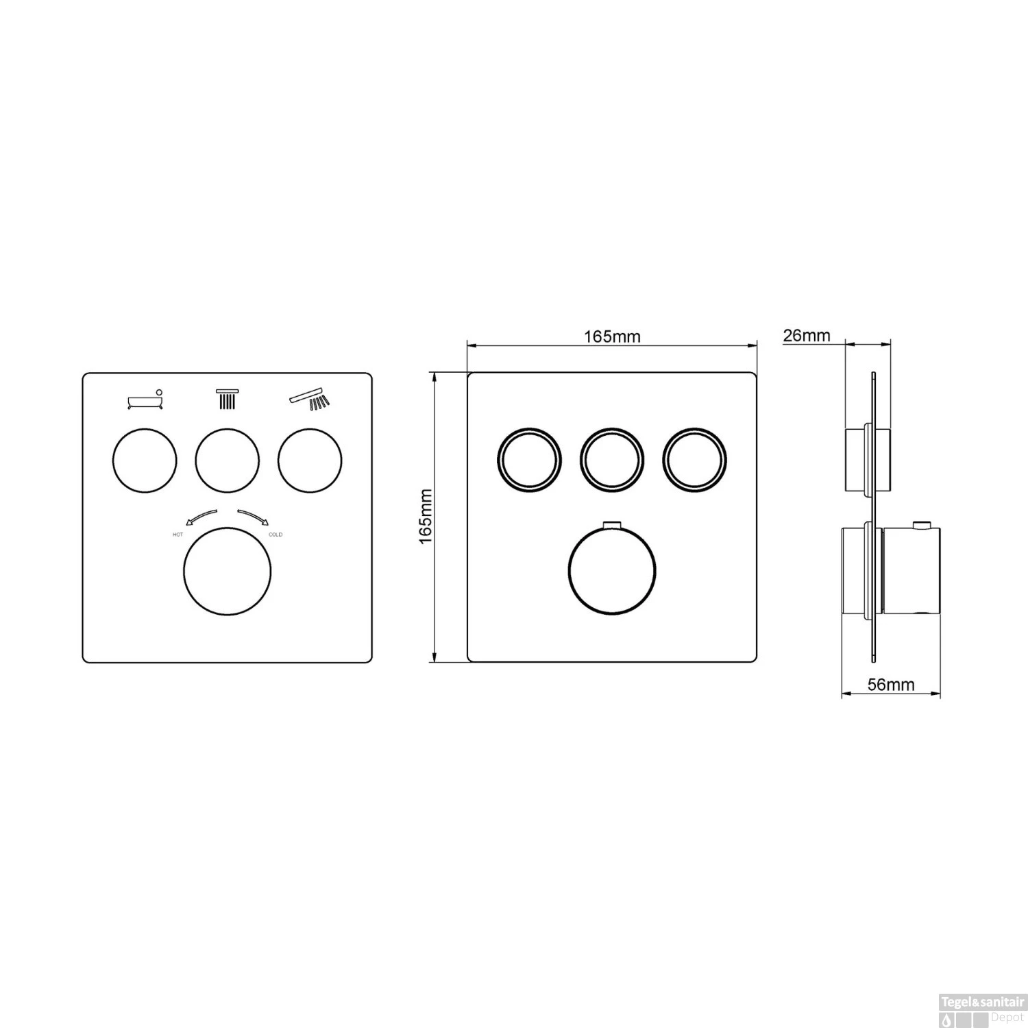 Afbouwdeel Boss & Wessing Douchekraan Thermostatisch 3-Wegs Chroom 2 Afbouwdeel Boss & Wessing Douchekraan Thermostatisch 3-Wegs Chroom - Afbeelding 2
