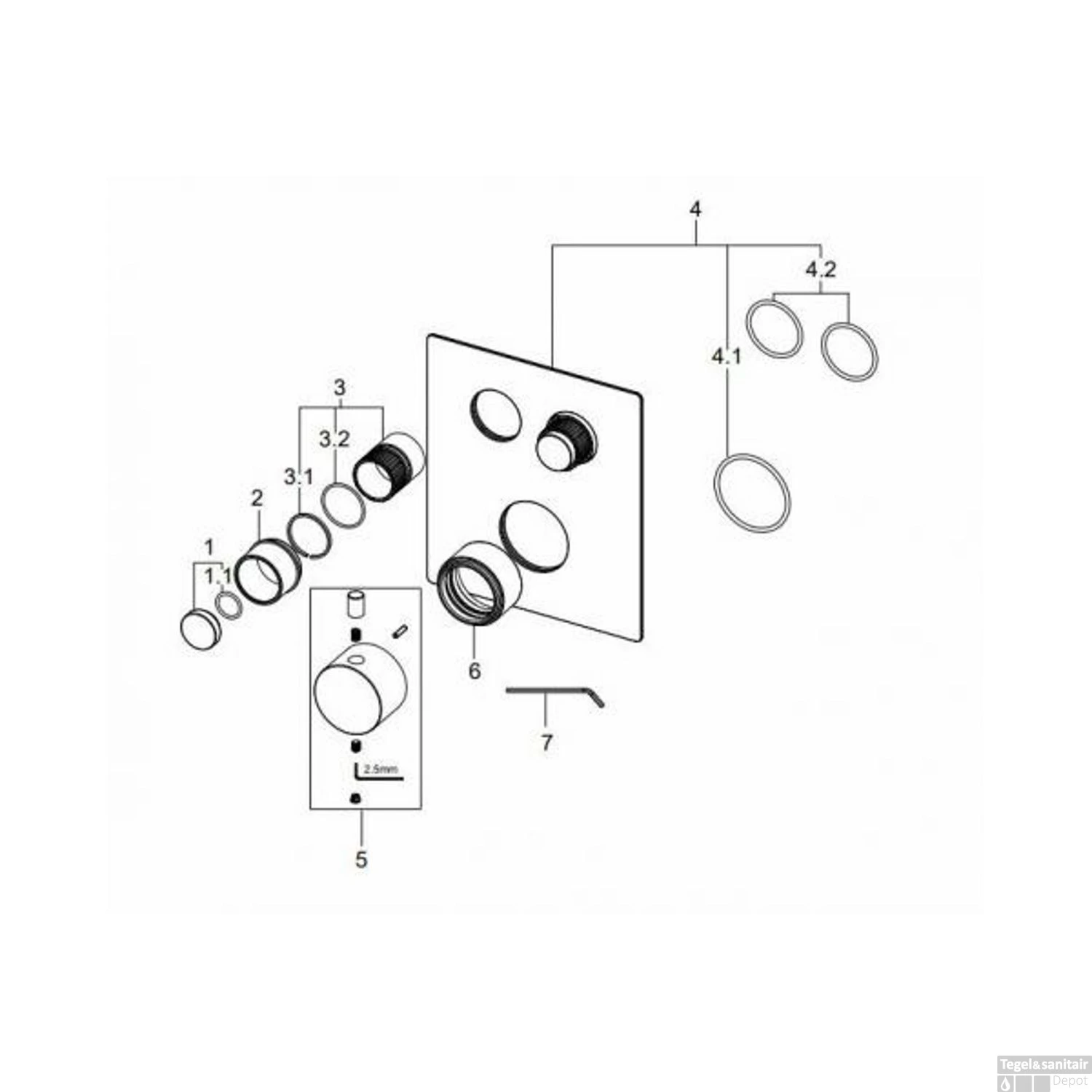 Afbouwdeel Inbouwthermostaat BWS Caral Klik Pro 2-weg Gunmetal 2 Afbouwdeel Inbouwthermostaat BWS Caral Klik Pro 2-weg Gunmetal - Afbeelding 2