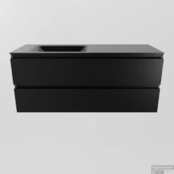 MONDIAZ AIVY 120cm Badmeubel Urban, Wastafel Urban Solid Surface Links Zonder Kraangat -Duravit Verkoop aivy set1 zwart 2lades cloud zwart zonder kraangat 00055