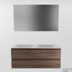 MONDIAZ AIVY 120cm Badmeubel Mocha, Wastafel Talc Solid Surface Dubbel Zonder Kraangat Met Spiegel -Duravit Verkoop aivy set2 walnoot 2lades cloud wit zonder kraangat s 00022