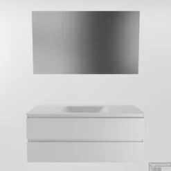 MONDIAZ AIVY 120cm Badmeubel Talc, Wastafel Talc Solid Surface Midden Zonder Kraangat Met Spiegel -Duravit Verkoop aivy set2 wit 2lades cloud wit zonder kraangat s 00033