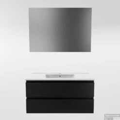 MONDIAZ AIVY 100cm Badmeubel Urban, Wastafel Glanzend Wit Keramiek Midden 1 Kraangat Met Spiegel -Duravit Verkoop aivy set2 zwart 2lades denia wit kg s 00046