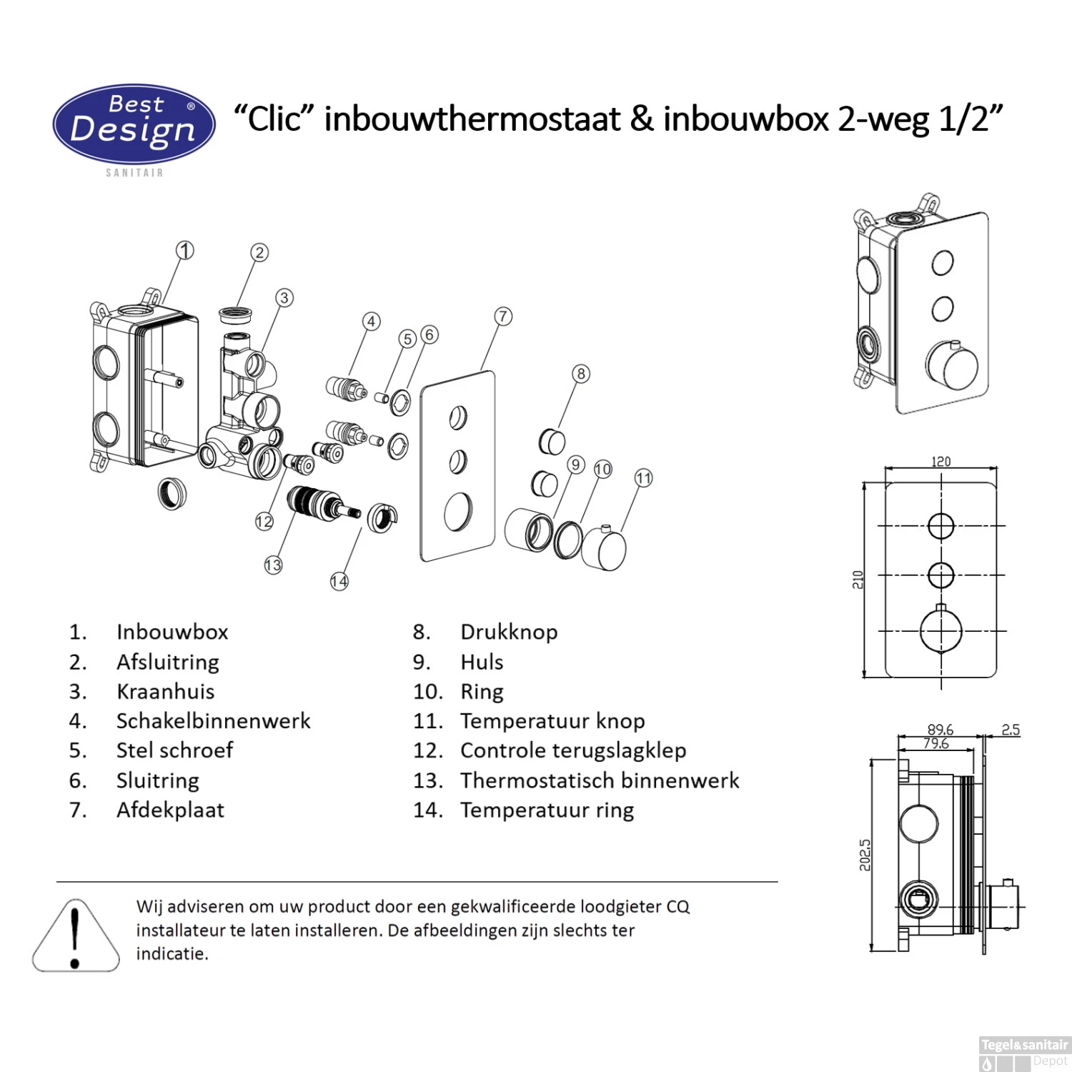 Inbouw Douchekraan Best Design Clic Elsdorf 2-weg Thermostaat Chroom 3 Inbouw Douchekraan Best Design Clic Elsdorf 2-weg Thermostaat Chroom - Afbeelding 3