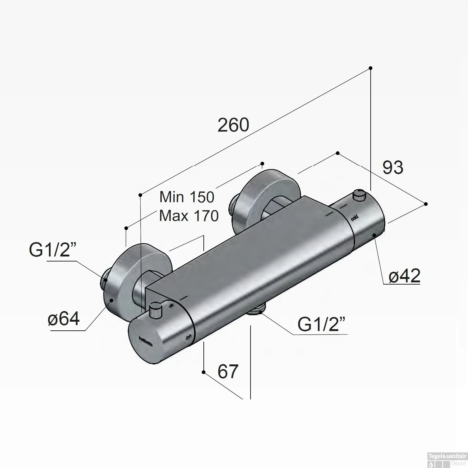 Douchethermostaat Hotbath Cobber Onderaansluiting 2-knop Mat Zwart 4 Douchethermostaat Hotbath Cobber Onderaansluiting 2-knop Mat Zwart - Afbeelding 4