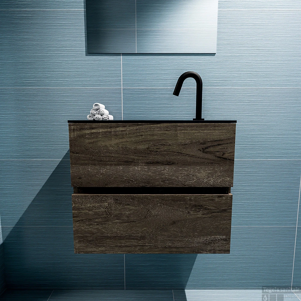 MONDIAZ ADA 60cm Toiletmeubel Dark Brown. LEX Wastafel Urban Midden 1 Kraangat 4 MONDIAZ ADA 60cm Toiletmeubel Dark Brown. LEX Wastafel Urban Midden 1 Kraangat - Afbeelding 4