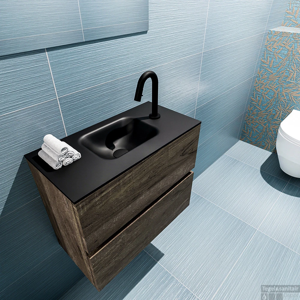 MONDIAZ ADA 60cm Toiletmeubel Dark Brown. LEX Wastafel Urban Midden 1 Kraangat 3 MONDIAZ ADA 60cm Toiletmeubel Dark Brown. LEX Wastafel Urban Midden 1 Kraangat - Afbeelding 3