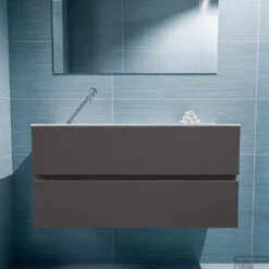 MONDIAZ ADA 100cm Toiletmeubel Dark Grey. LEX Wastafel Talc Links Zonder Kraangat -Duravit Verkoop badkamermeubel ada dark grey model lex talc front 0022