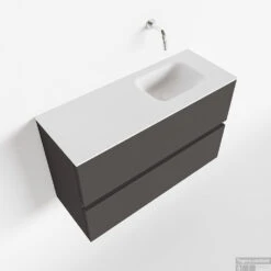 MONDIAZ ADA 80cm Toiletmeubel Dark Grey. LEX Wastafel Talc Rechts Zonder Kraangat