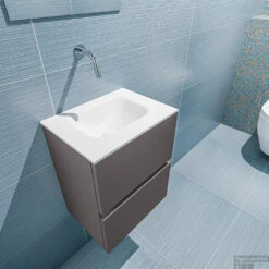 MONDIAZ ADA 40cm Toiletmeubel Dark Grey. LEX Wastafel Talc Midden Zonder Kraangat -Duravit Verkoop badkamermeubel ada dark grey model lex talc top 0002