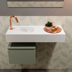 MONDIAZ ANDOR 40cm Toiletmeubel Army. LEX 80cm Wastafel Talc Links 1 Kraangat -Duravit Verkoop badkamermeubel andor army model lex vrijhangend talc front 0017