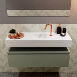 MONDIAZ ANDOR 100cm Toiletmeubel Army. LEX 100cm Wastafel Talc Midden 1 Kraangat -Duravit Verkoop badkamermeubel andor army model lex vrijhangend talc front 0023