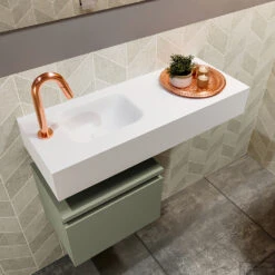 MONDIAZ ANDOR 40cm Toiletmeubel Army. LEX 80cm Wastafel Talc Links 1 Kraangat -Duravit Verkoop badkamermeubel andor army model lex vrijhangend talc sidetop 0017