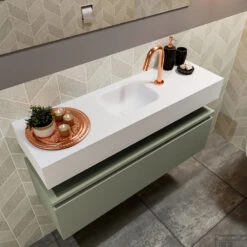 MONDIAZ ANDOR 100cm Toiletmeubel Army. LEX 100cm Wastafel Talc Midden 1 Kraangat -Duravit Verkoop badkamermeubel andor army model lex vrijhangend talc sidetop 0023