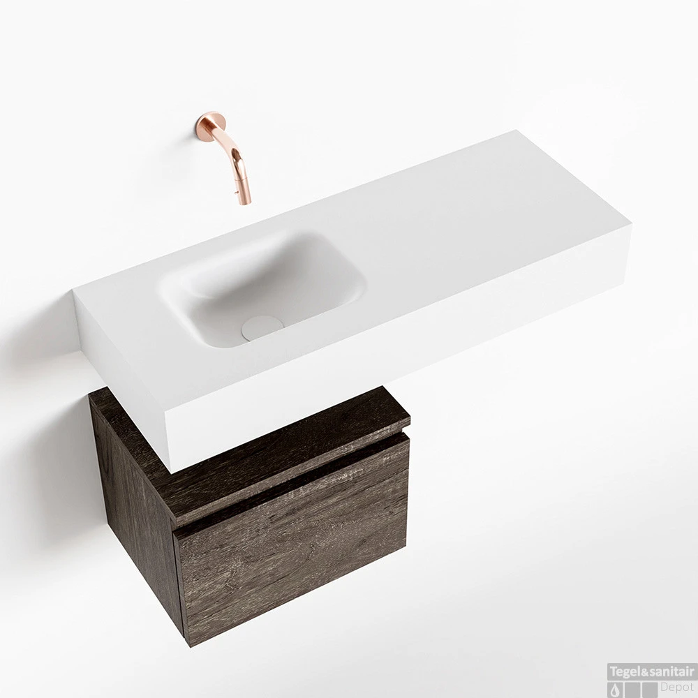 MONDIAZ ANDOR 40cm Toiletmeubel Dark Brown. LEX 80cm Wastafel Talc Links Geen Kraangat 1 MONDIAZ ANDOR 40cm Toiletmeubel Dark Brown. LEX 80cm Wastafel Talc Links Geen Kraangat