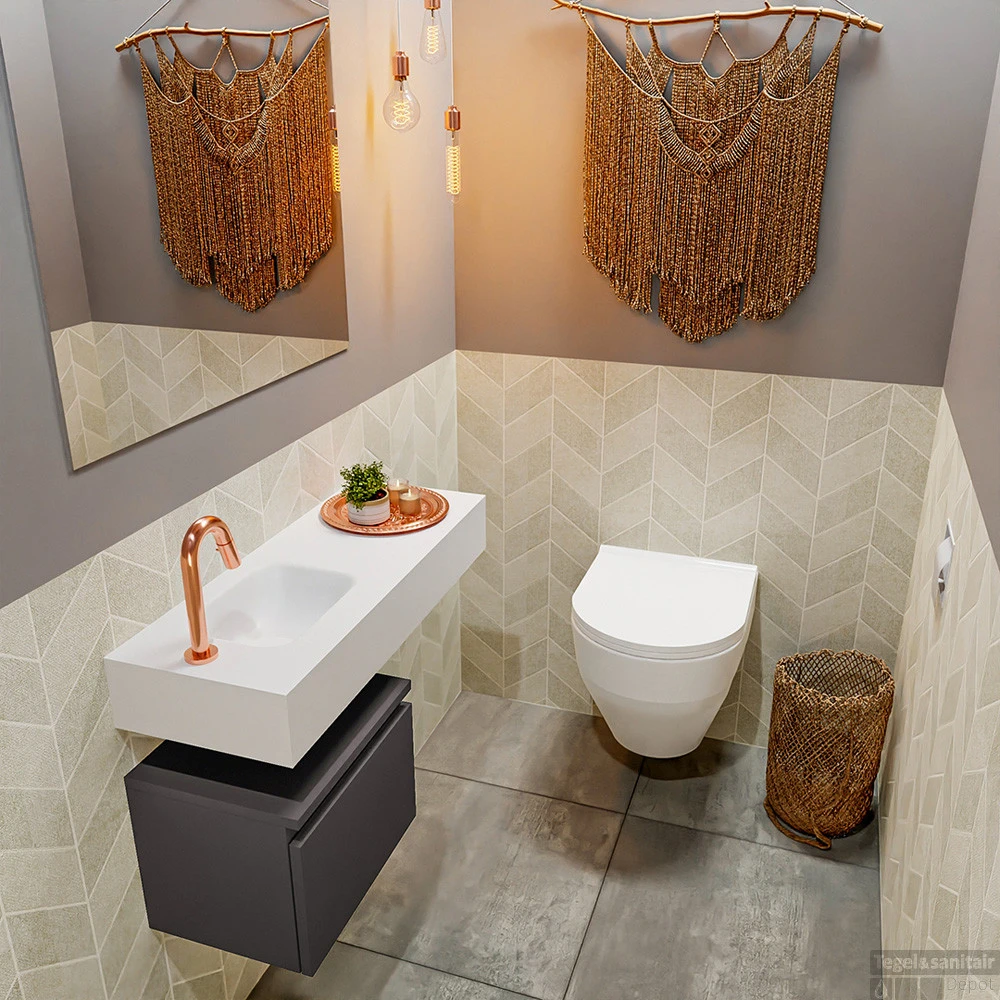 MONDIAZ ANDOR 40cm Toiletmeubel Dark Grey. LEX 80cm Wastafel Talc Links 1 Kraangat - Afbeelding 2