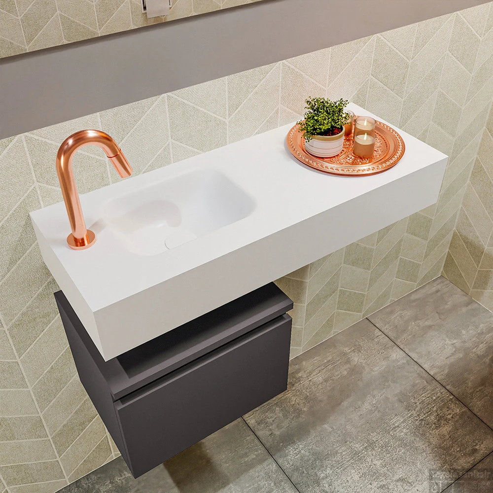 MONDIAZ ANDOR 40cm Toiletmeubel Dark Grey. LEX 80cm Wastafel Talc Links 1 Kraangat - Afbeelding 3