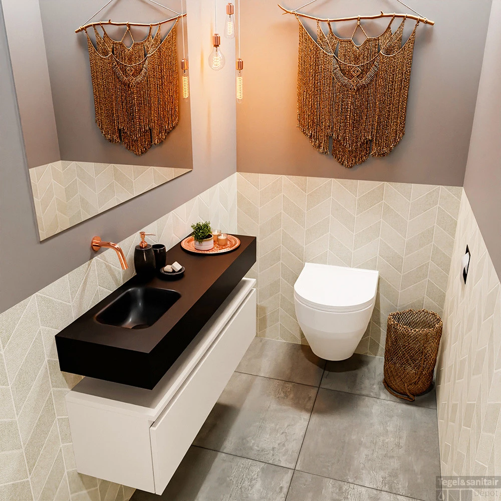 MONDIAZ ANDOR 100cm Toiletmeubel Linen. LEX 100cm Wastafel Urban Links Geen Kraangat 2 MONDIAZ ANDOR 100cm Toiletmeubel Linen. LEX 100cm Wastafel Urban Links Geen Kraangat - Afbeelding 2