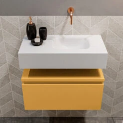MONDIAZ ANDOR 60cm Toiletmeubel Ocher. LEX 60cm Wastafel Talc Rechts Geen Kraangat 8 MONDIAZ ANDOR 60cm Toiletmeubel Ocher. LEX 60cm Wastafel Talc Rechts Geen Kraangat -Duravit Verkoop badkamermeubel andor ocher model lex vrijhangend talc front 0012