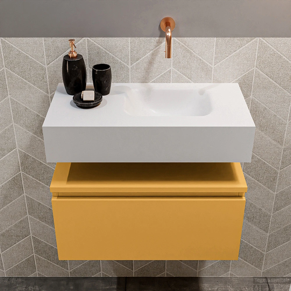 MONDIAZ ANDOR 60cm Toiletmeubel Ocher. LEX 60cm Wastafel Talc Rechts Geen Kraangat 4 MONDIAZ ANDOR 60cm Toiletmeubel Ocher. LEX 60cm Wastafel Talc Rechts Geen Kraangat - Afbeelding 4