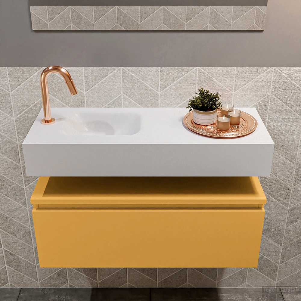 MONDIAZ ANDOR 80cm Toiletmeubel Ocher. LEX 80cm Wastafel Talc Links 1 Kraangat 4 MONDIAZ ANDOR 80cm Toiletmeubel Ocher. LEX 80cm Wastafel Talc Links 1 Kraangat - Afbeelding 4