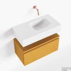 MONDIAZ ANDOR 60cm Toiletmeubel Ocher. LEX 60cm Wastafel Talc Rechts Geen Kraangat