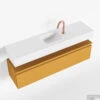 MONDIAZ ANDOR 120cm Toiletmeubel Ocher. LEX 120cm Wastafel Talc Midden 1 Kraangat
