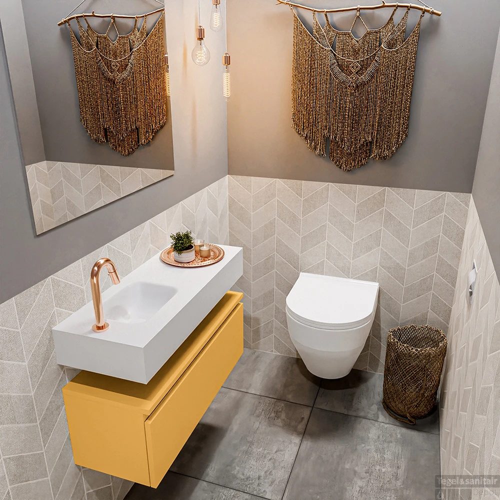 MONDIAZ ANDOR 80cm Toiletmeubel Ocher. LEX 80cm Wastafel Talc Links 1 Kraangat 2 MONDIAZ ANDOR 80cm Toiletmeubel Ocher. LEX 80cm Wastafel Talc Links 1 Kraangat - Afbeelding 2