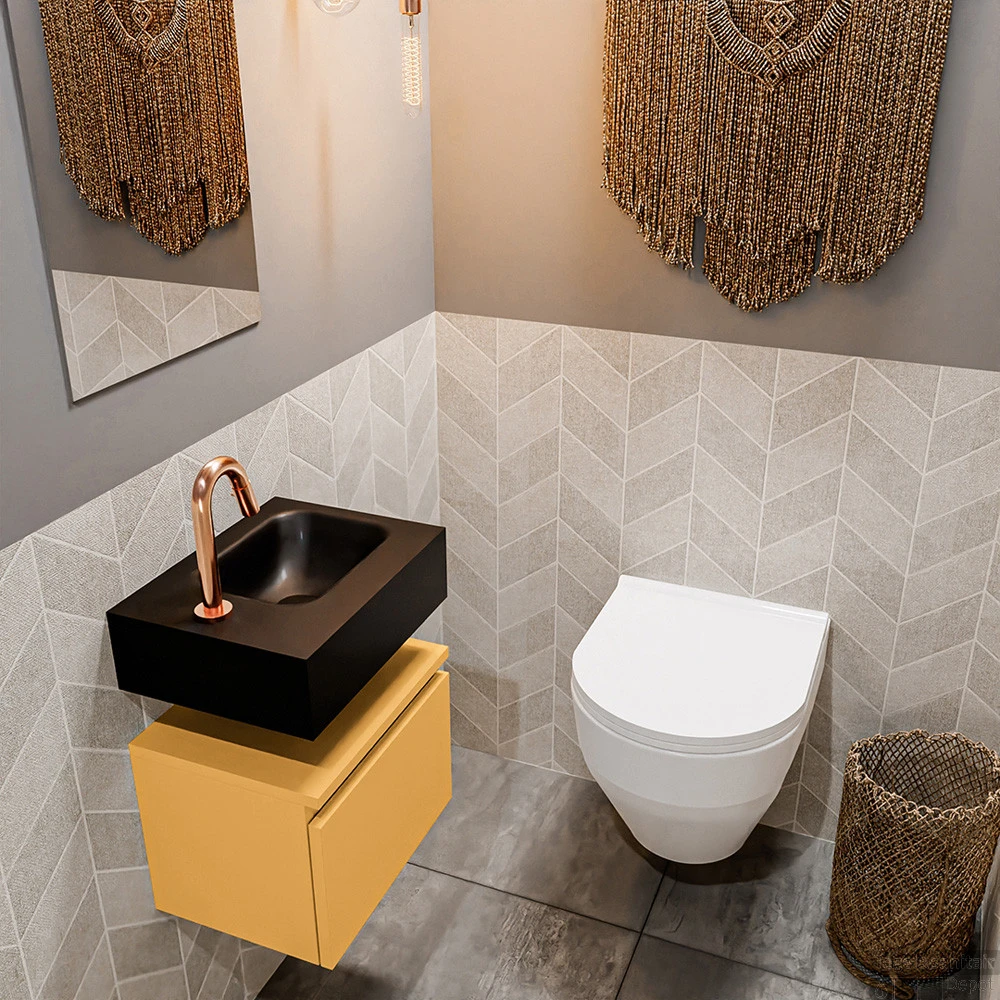MONDIAZ ANDOR 40cm Toiletmeubel Ocher. LEX 40cm Wastafel Urban Rechts 1 Kraangat 2 MONDIAZ ANDOR 40cm Toiletmeubel Ocher. LEX 40cm Wastafel Urban Rechts 1 Kraangat - Afbeelding 2