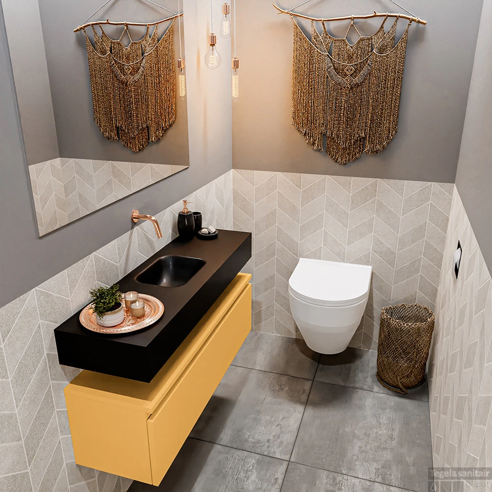 MONDIAZ ANDOR 100cm Toiletmeubel Ocher. LEX 100cm Wastafel Urban Midden Geen Kraangat 2 MONDIAZ ANDOR 100cm Toiletmeubel Ocher. LEX 100cm Wastafel Urban Midden Geen Kraangat - Afbeelding 2
