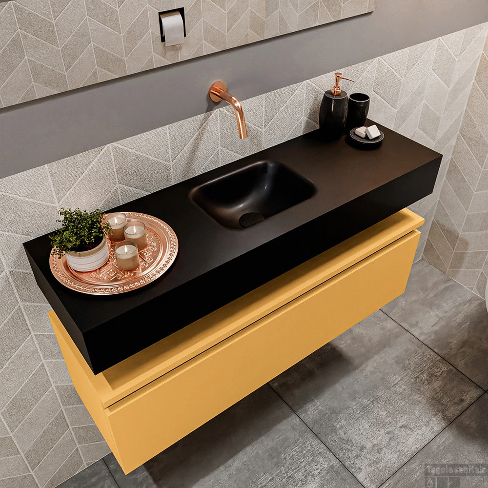 MONDIAZ ANDOR 100cm Toiletmeubel Ocher. LEX 100cm Wastafel Urban Midden Geen Kraangat 3 MONDIAZ ANDOR 100cm Toiletmeubel Ocher. LEX 100cm Wastafel Urban Midden Geen Kraangat - Afbeelding 3