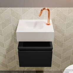 MONDIAZ ANDOR 40cm Toiletmeubel Urban. LEX 40cm Wastafel Talc Links 1 Kraangat -Duravit Verkoop badkamermeubel andor urban model lex vrijhangend talc front 0005