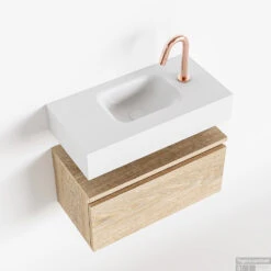 MONDIAZ ANDOR 60cm Toiletmeubel Washed Oak. LEX 60cm Wastafel Talc Midden 1 Kraangat