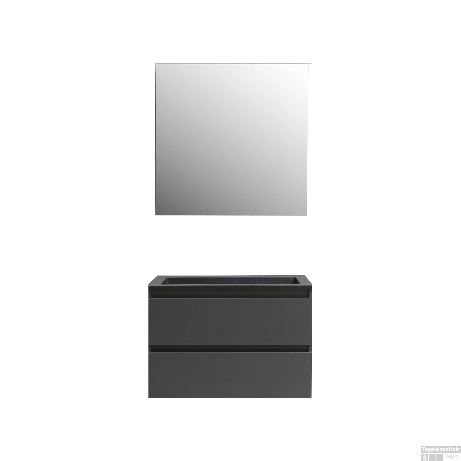 Badkamermeubel Boss & Wessing Pepper Acryl Wastafel Mat Zwart Incl Spiegel Met Kraangat 80x55x46 Cm Antraciet - Afbeelding 6