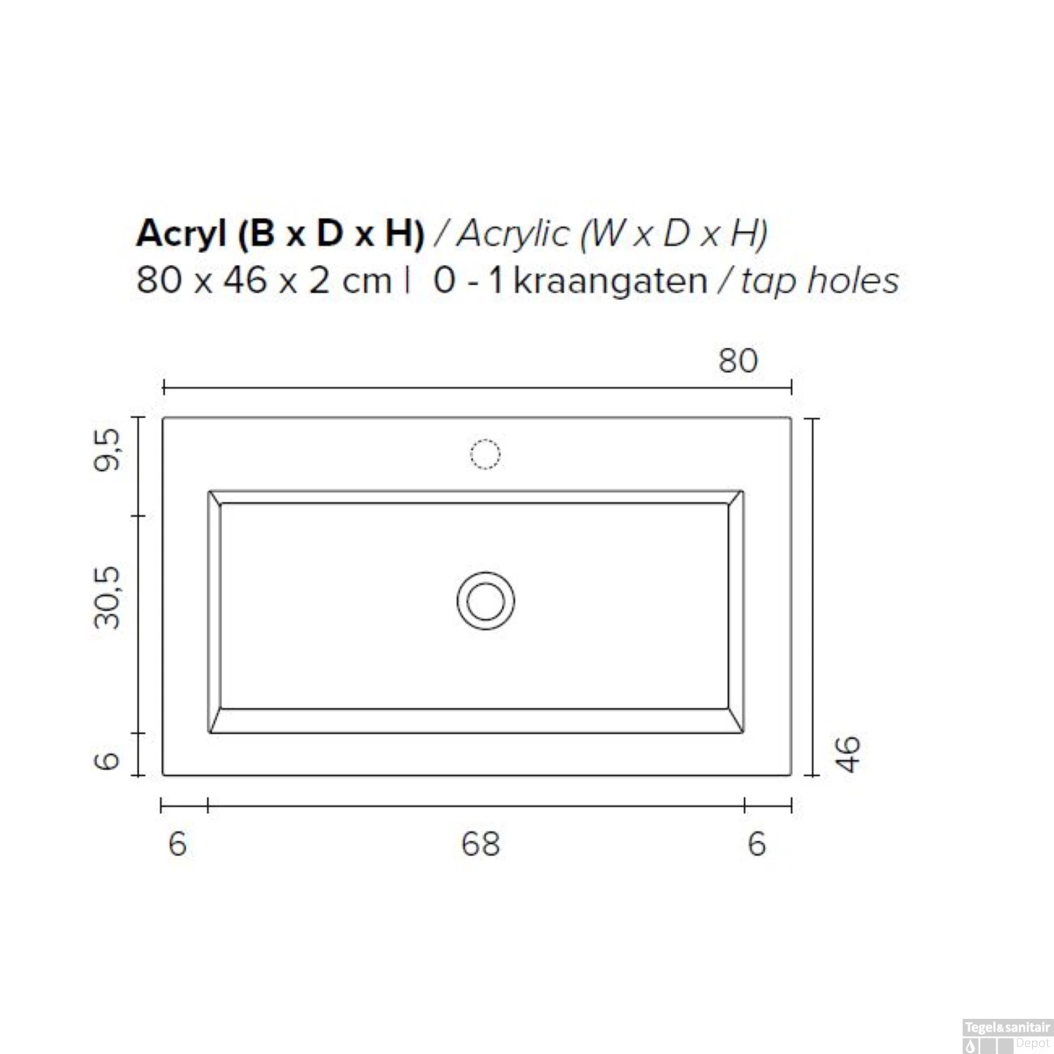 Badkamermeubel BWS Pepper Wastafel Acryl Incl Spiegelkast 2 Deurs Zonder Kraangat 80x55x46 Cm Antraciet - Afbeelding 6