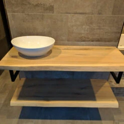 Badkamermeubel BWS Woodstone Twee Bovenbladen Met Boomstamkant 100 Cm (met Beugels En Waskom) 10 Badkamermeubel BWS Woodstone Twee Bovenbladen Met Boomstamkant 100 Cm (met Beugels En Waskom) -Duravit Verkoop badkamermeubel bws woodstone twee bovenbladen 1 kom boomstamkant 100 cm detail1