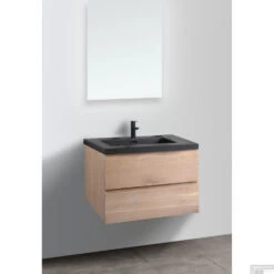 Badkamermeubel Casajoy Boston 80x46x55cm Eiken Met Artificial Stone Wastafel Zwart