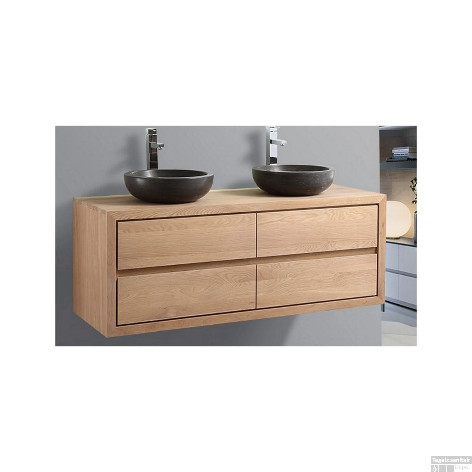 Badkamermeubel Casajoy City 140x50x53cm Licht Eiken 2 Badkamermeubel Casajoy City 140x50x53cm Licht Eiken - Afbeelding 2