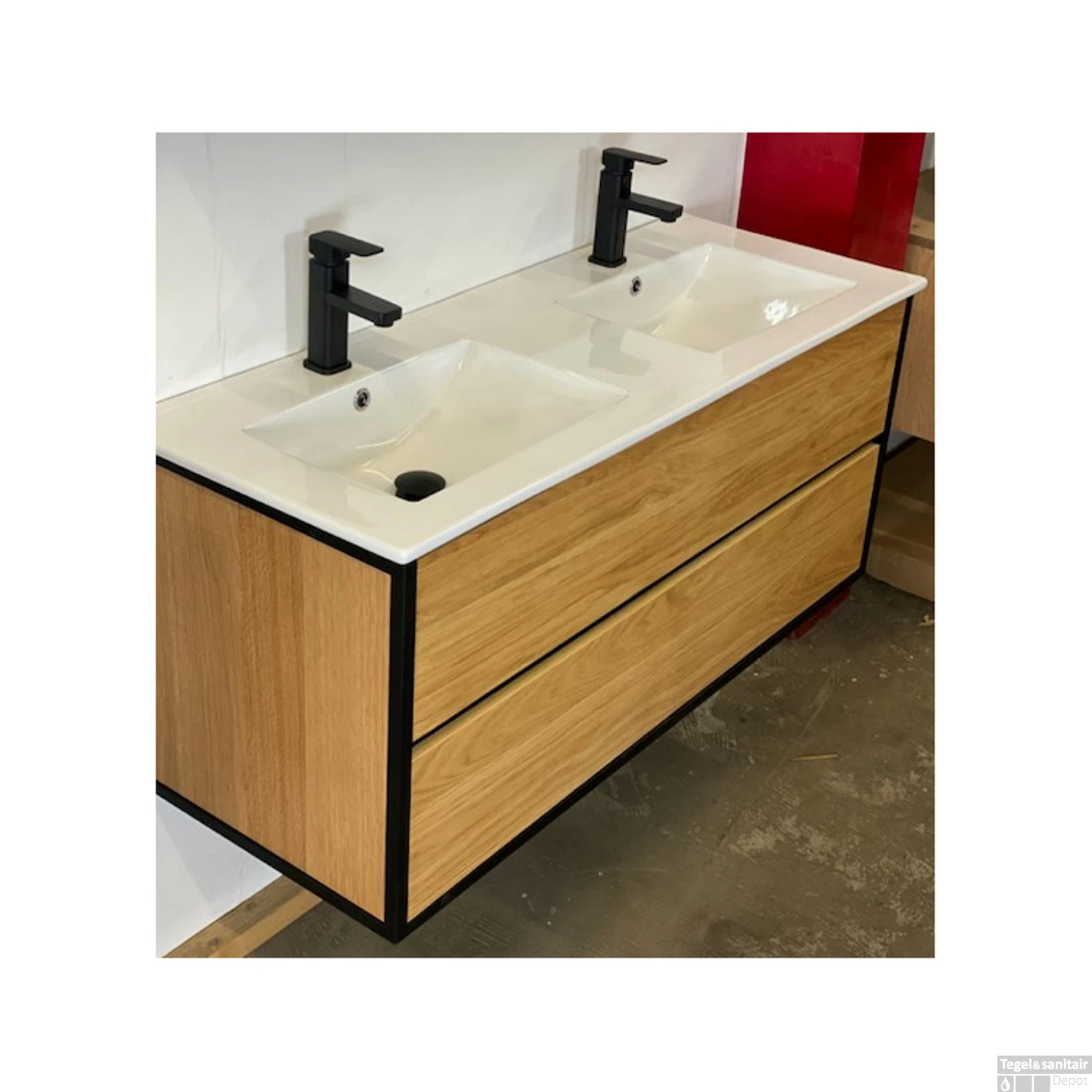 Badkamermeubel Casajoy Wood 120x46x55 Cm Eiken Met Keramieken Wastafel Wit 2 Badkamermeubel Casajoy Wood 120x46x55 Cm Eiken Met Keramieken Wastafel Wit - Afbeelding 2