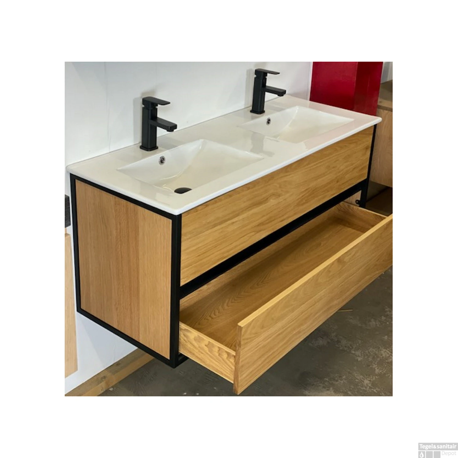 Badkamermeubel Casajoy Wood 120x46x55 Cm Eiken Met Keramieken Wastafel Wit 4 Badkamermeubel Casajoy Wood 120x46x55 Cm Eiken Met Keramieken Wastafel Wit - Afbeelding 4