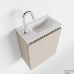 MONDIAZ TURE 40cm Toiletmeubel Linen. EDEN Wastafel Talc Rechts 1 Kraangat