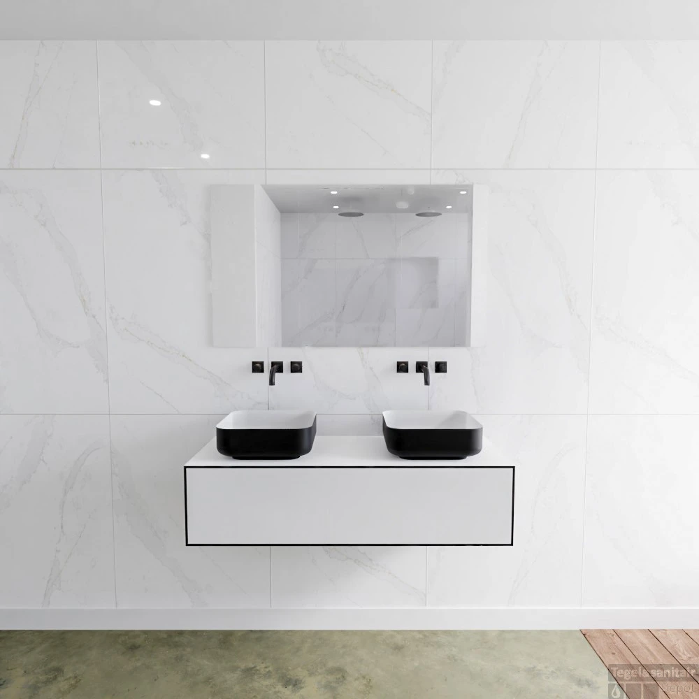 Badkamermeubelset Mondiaz LAGOM 120 Cm Topblad Met Dubbele Wastafel Solid Surface Opzetkom Binx Zonder Kraangaten Mat Zwart (1 Lade) 1 Badkamermeubelset Mondiaz LAGOM 120 Cm Topblad Met Dubbele Wastafel Solid Surface Opzetkom Binx Zonder Kraangaten Mat Zwart (1 Lade)