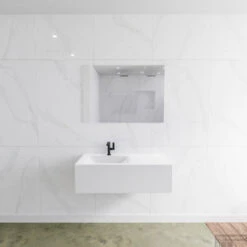 Badkamermeubelset Mondiaz LAGOM 100 Cm Linkse Waskom Solid Surface Met 1 Kraangat Mat Wit (1 Lade)