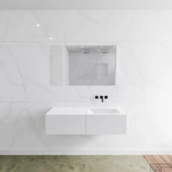 Badkamermeubelset Mondiaz LAGOM 120 Cm Rechtse Waskom Solid Surface Zonder Kraangaten Mat Wit (2 Laden)