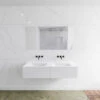 Badkamermeubelset Mondiaz LAGOM 140 Cm Dubbele Waskom Solid Surface Zonder Kraangaten Mat Wit (2 Laden)